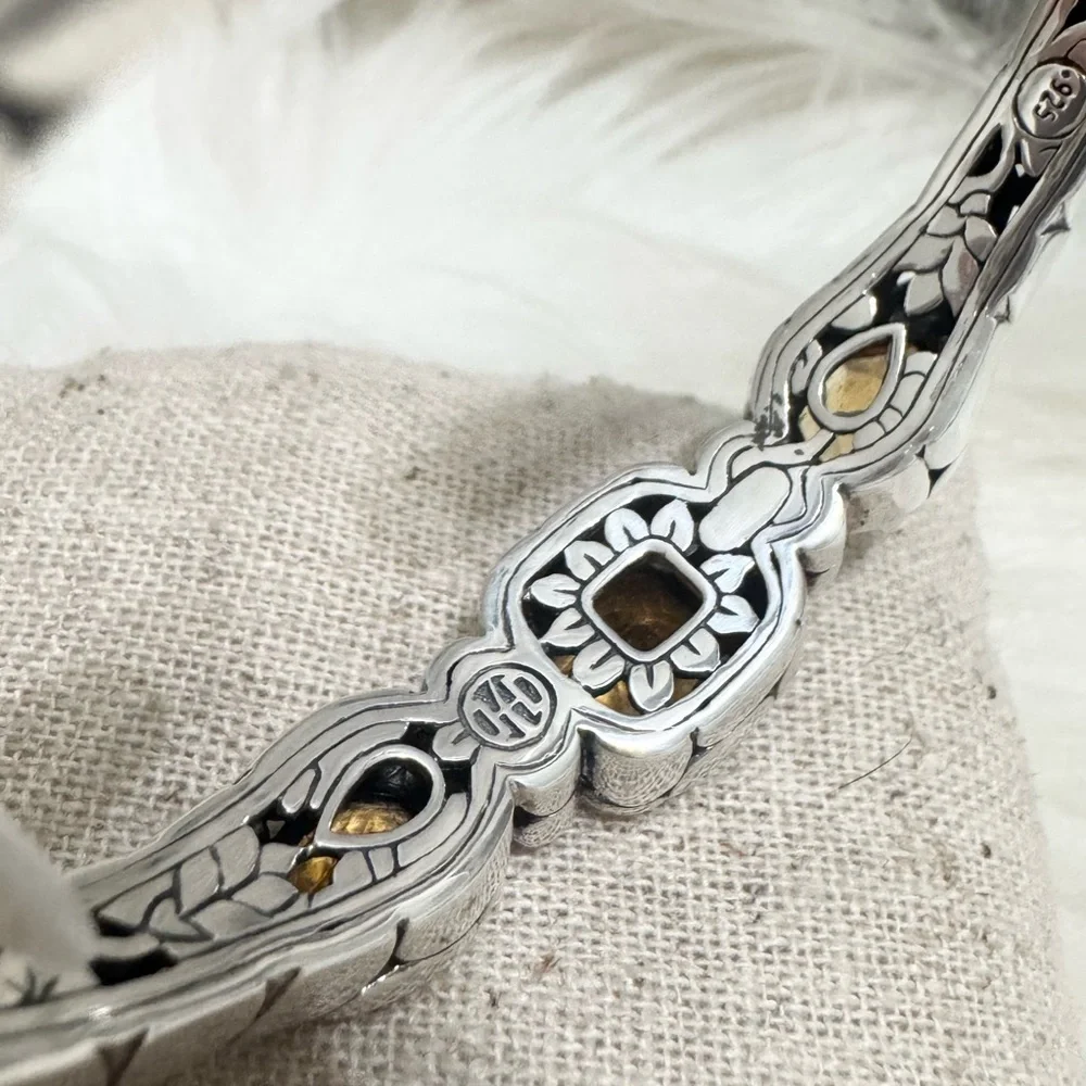 John Hardy Citrine Gemstone Kali Pebble Kick Cuff Bracelet .925